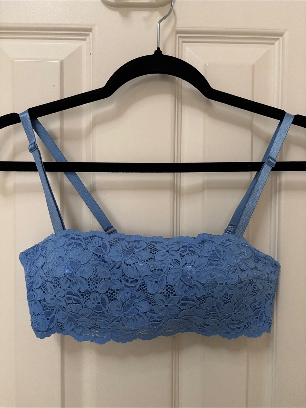 Floral Lace Bandeau Bralette with Adjustable Straps - Dusty Blue